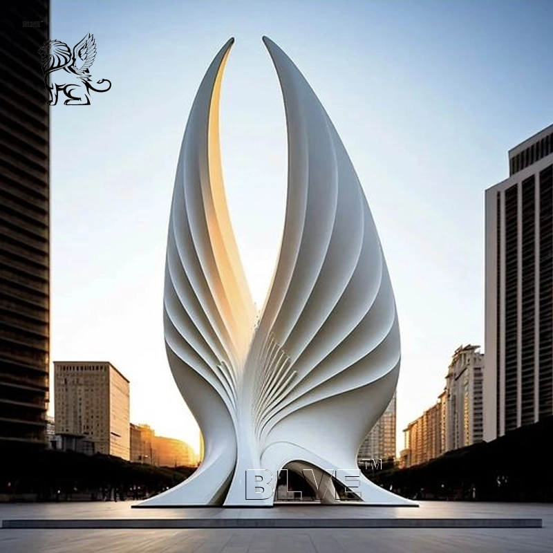 Factory Custom Outdoor Garden Large White Metal Wing Statue Stainless Steel Modern Art Sculpture