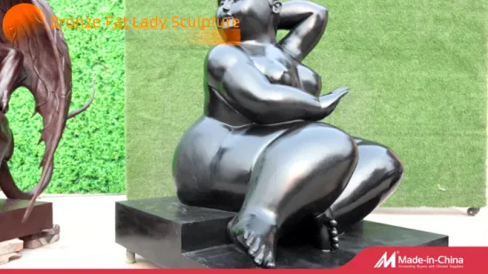 Berühmte schwarze Messing-Kunst von Fernando Botero, moderne Statue, große nackte fette Lady-Skulptur aus Bronze